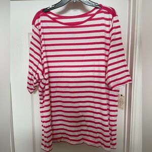 St John’s Bay cotton boatneck top size 3X watermelon pink & white stripe NWT